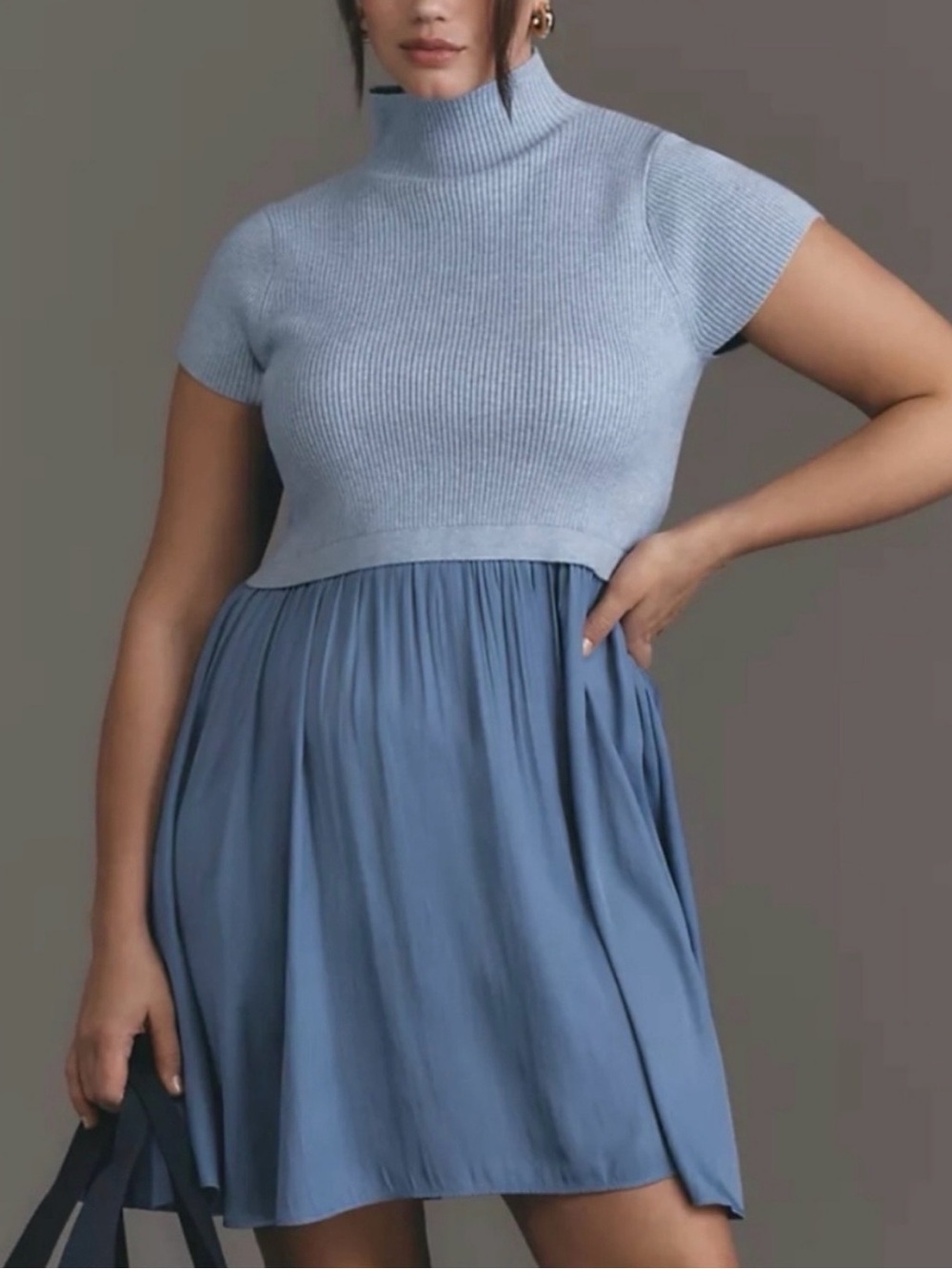 Light Blue Knit-Top Mini Dress